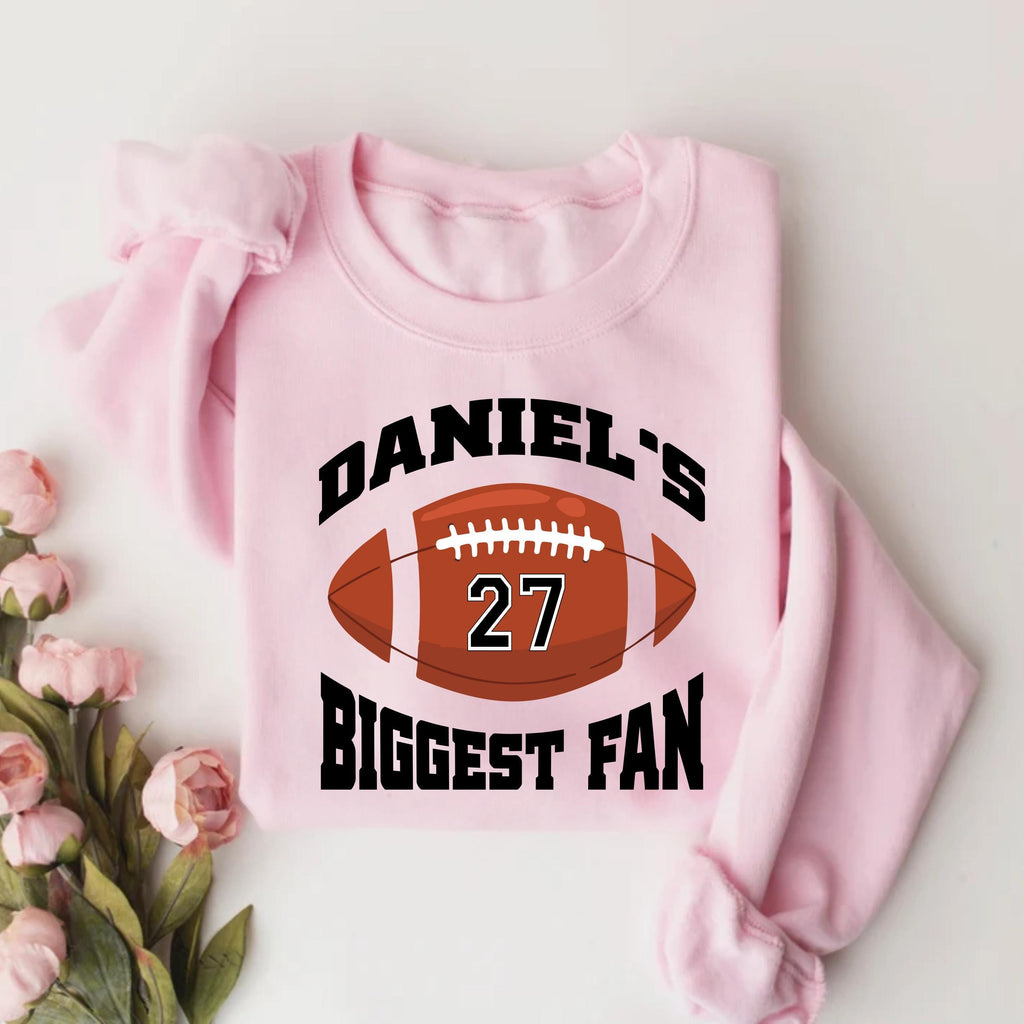Custom Football Sweatshirt, Your Name Biggest Fan Tee, Game Day Spirit Wear Sweatshirt