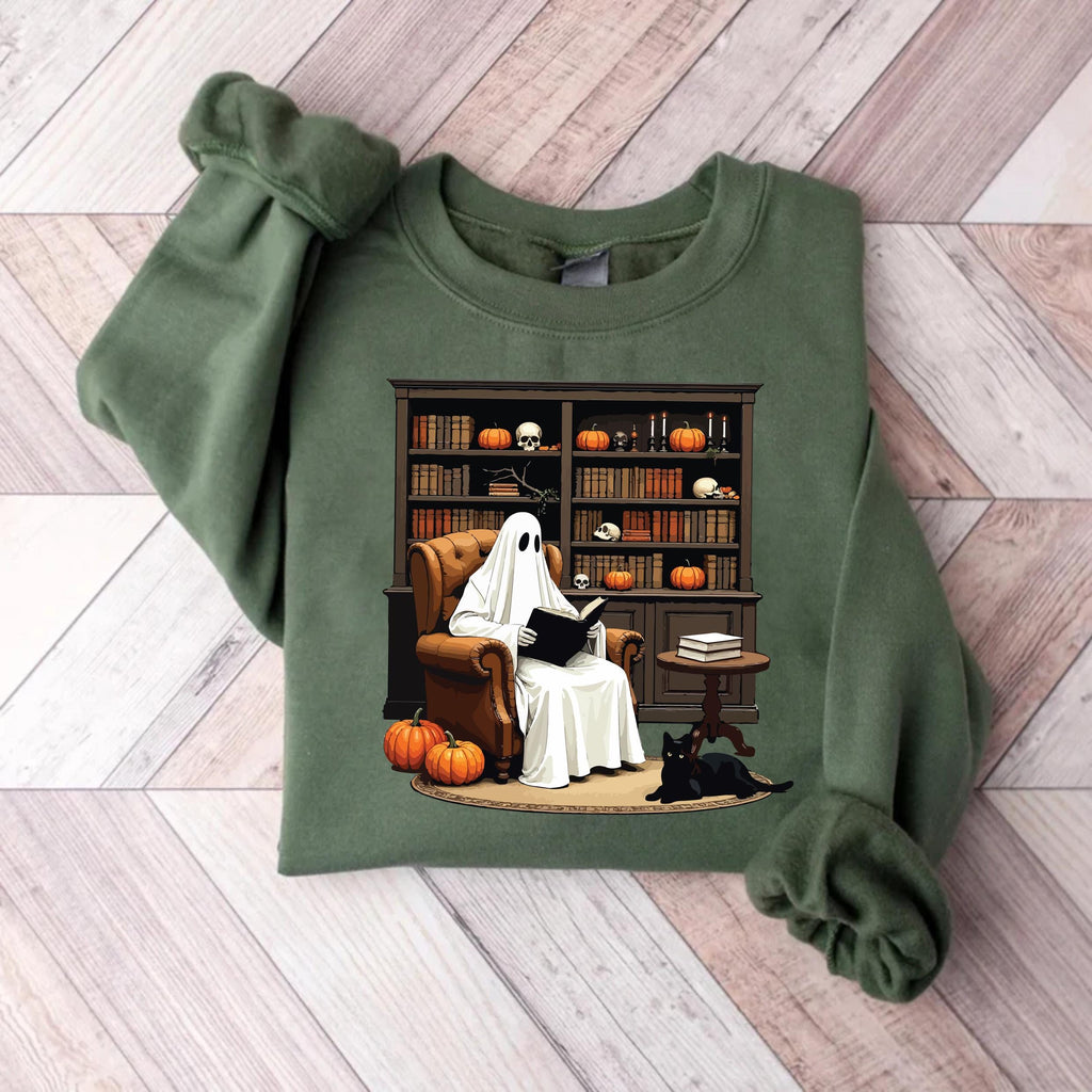 Halloween Ghost Book Reading Sweatshirt, Retro Bookish Halloween Sweatshirt
