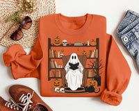 Halloween Ghost Book Reading Sweatshirt, Retro Bookish Halloween Sweatshirt