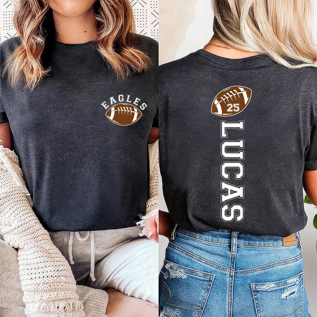 Custom Football Shirt, Personalized Football Shirt with Number, Football Mom Tee, Front Back