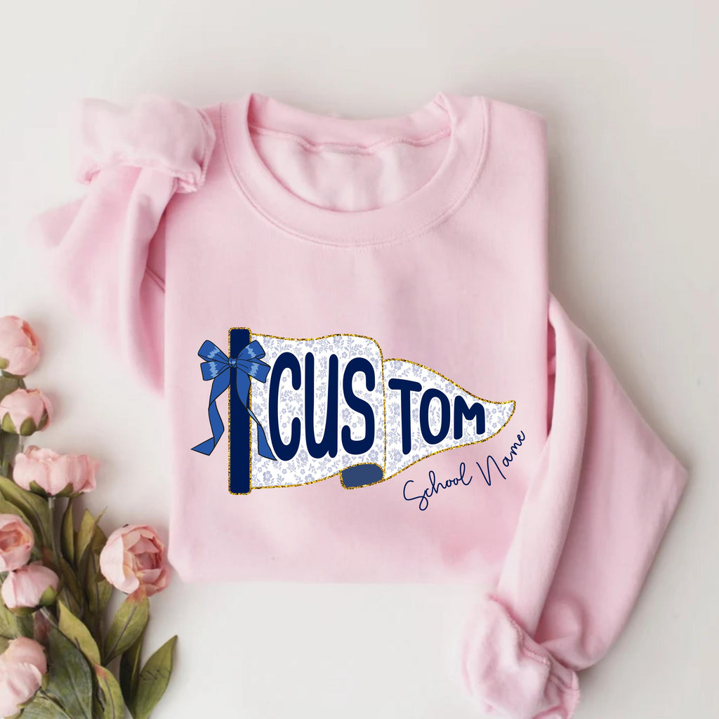 School Spirit Sweatshirt, Custom Watercolor Pennants Flag Shirt, Girly Coquette Mascot Pennant Sweatshirt