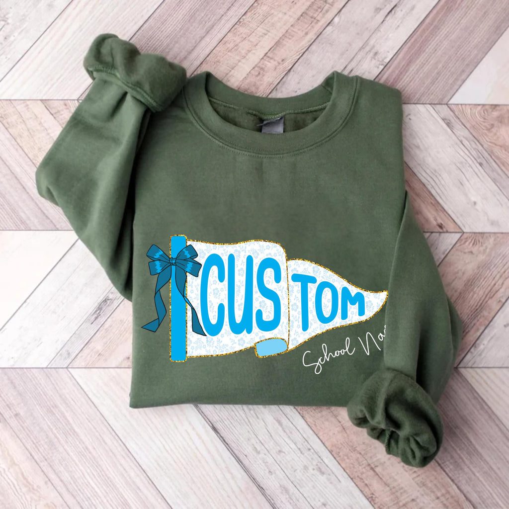 School Spirit Sweatshirt, Custom Watercolor Pennants Flag Shirt, Girly Coquette Mascot Pennant Sweatshirt