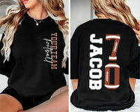Football Mascot Name Shirt with Kids Name and Number, School Mascot Name Football Shirt, Front Back