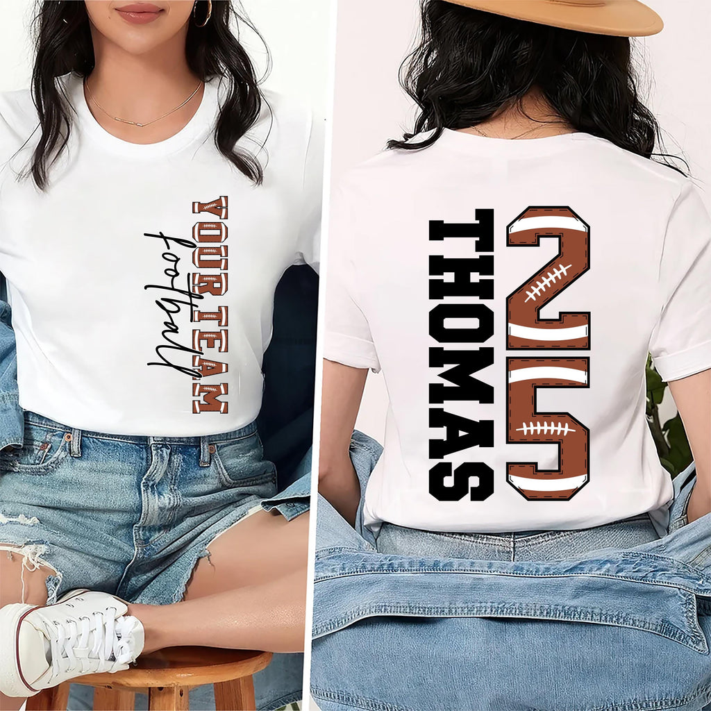 Football Mascot Name Shirt with Kids Name and Number, School Mascot Name Football Shirt, Front Back