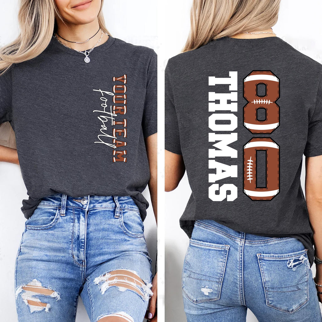 Football Mascot Name Shirt with Kids Name and Number, School Mascot Name Football Shirt, Front Back