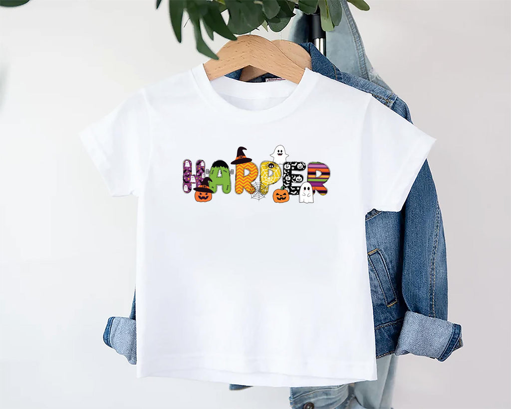 Custom Kids Halloween Name Shirt, Toddler Spooky Tee, Kindergarten Halloween Shirt With Name, Personalized Unisex Shirt, Halloween Gifts