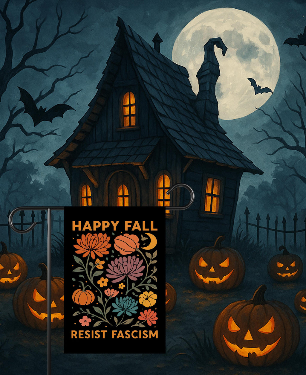 Resist Fascism Anti-Trump Halloween Garden Flag, Political Protest Flag, Resist Hate Flag, Anti-Trump Flag, Resist Racism Flag