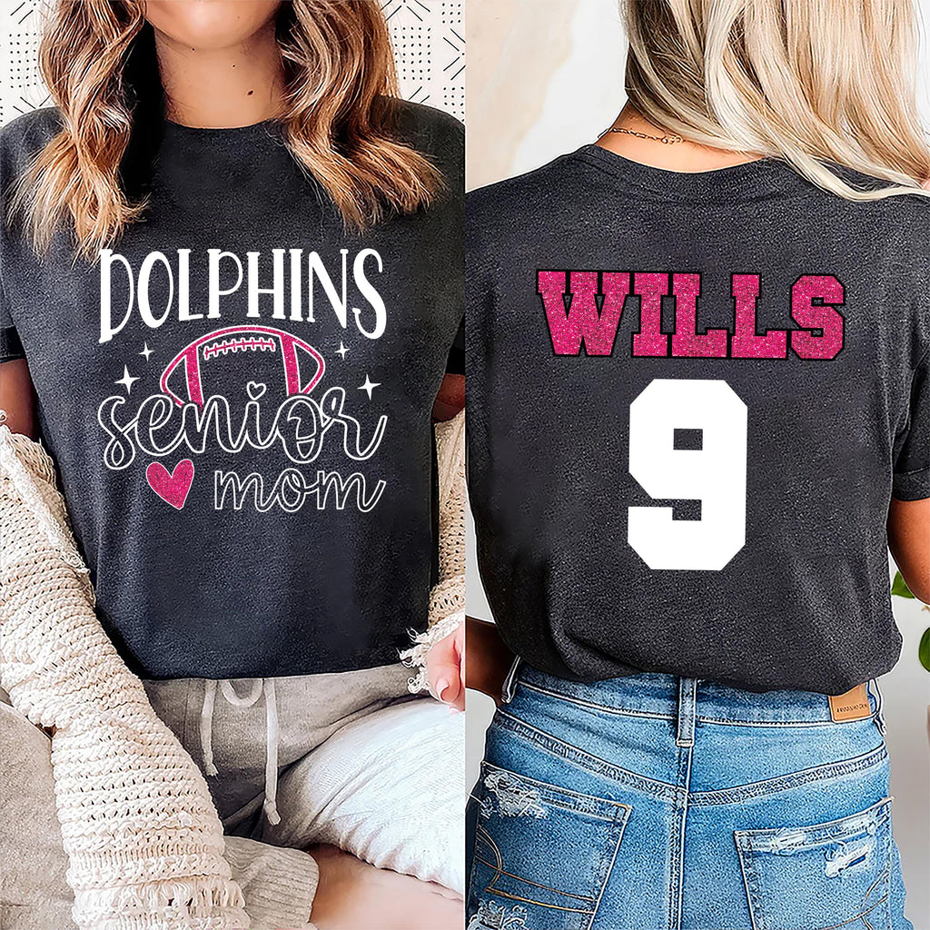 Football Shirt, Senior Football Mom T-Shirt, Football Shirts Tee, Custom Football Mom Shirt, Two Sided