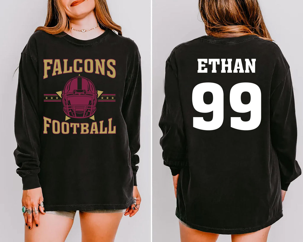 Retro Football Shirt, Personalized Name Number Mascot and Colors Shirt, Custom Game Day Team Tee, Front Back