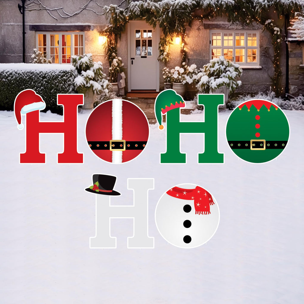 Ho Ho Ho Santa Snowman Elf Yard Signs, Outdoor Christmas Lawn Decorations with Stakes, Merry Xmas Holiday Garden Patio Pathway Décor