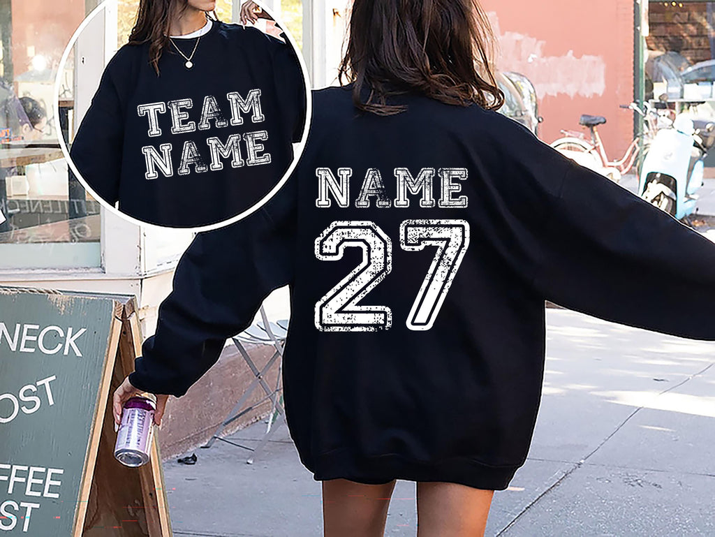 Custom Sports Team Name Sweatshirt, Personalized Sports Shirt, Family Number Sweatshirt, Two Sided