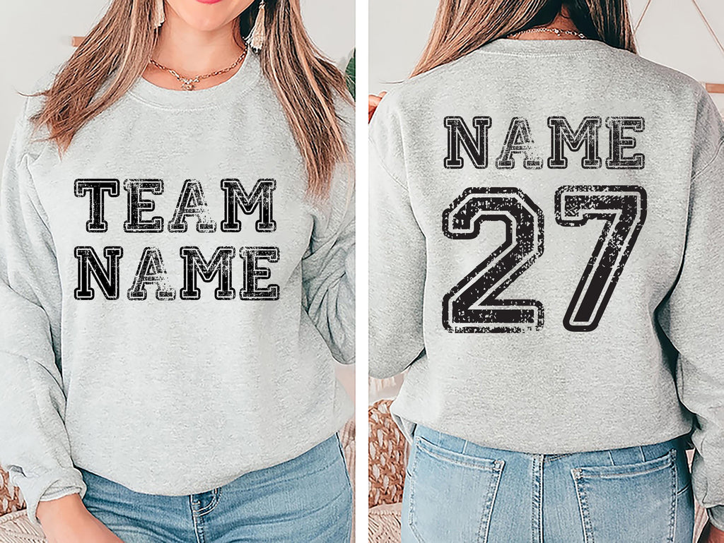 Custom Sports Team Name Sweatshirt, Personalized Sports Shirt, Family Number Sweatshirt, Two Sided