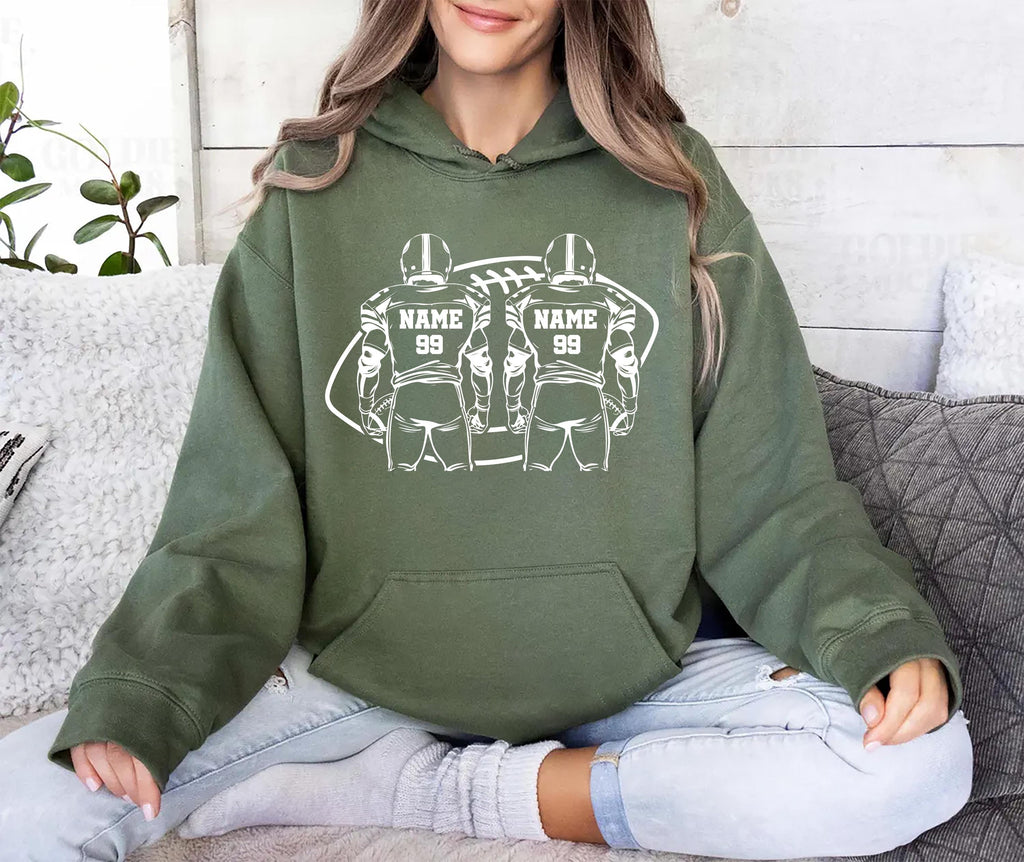 Two Football Players Hoodie, Personalized Team Name Football Shirt, Custom Family Game Day Hoodie