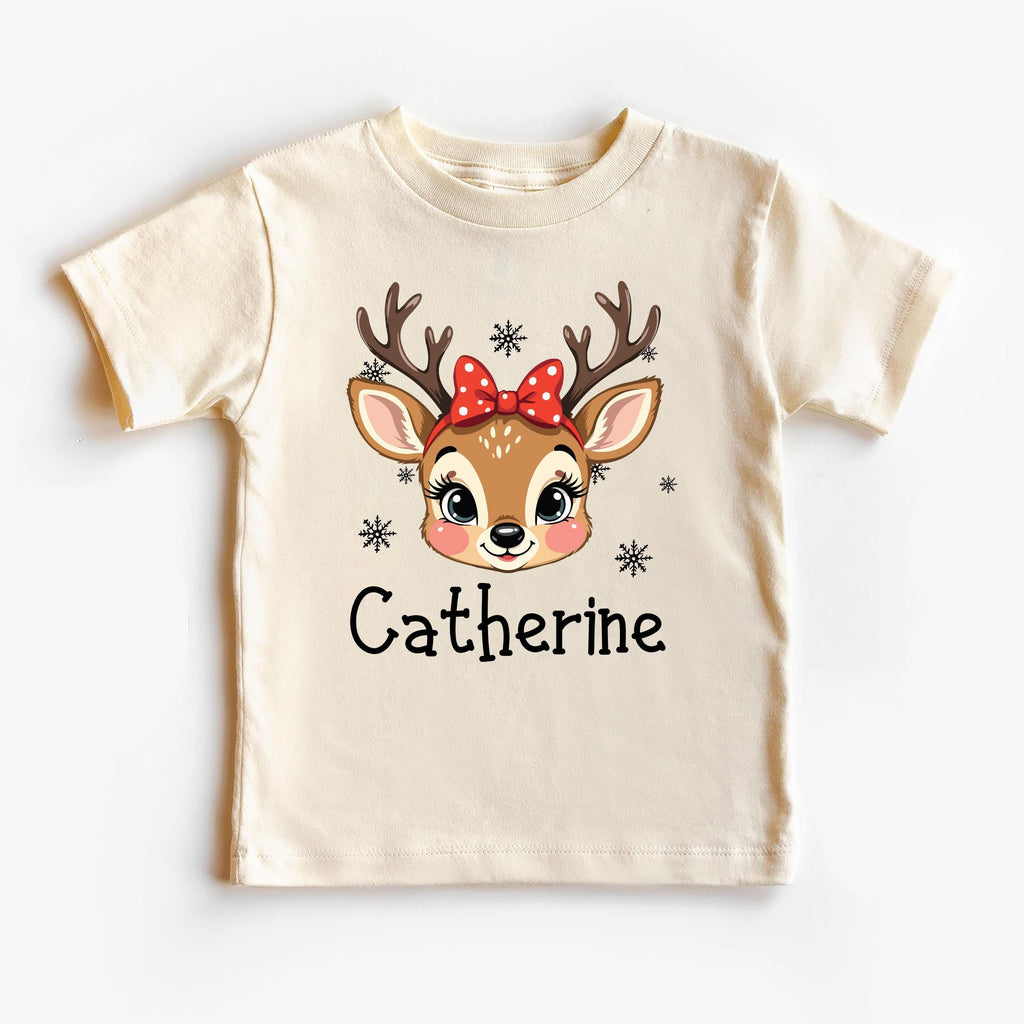 Personalized Girls Christmas Shirt, Custom Reindeer Name Toddler Shirt, Custom Retro Xmas Girls Tee, Unisex Shirt, Cute Holiday Girls Gifts