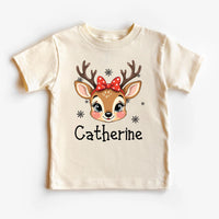 Personalized Girls Christmas Shirt, Custom Reindeer Name Toddler Shirt, Custom Retro Xmas Girls Tee, Unisex Shirt, Cute Holiday Girls Gifts