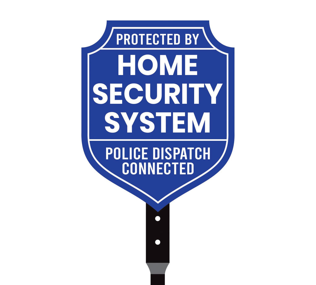 Protected by Home Security System Yard Sign with 16" Stake, Shield Shape Rust-Free Aluminum Warning Sign, UV Protected Outdoor Alarm Sign