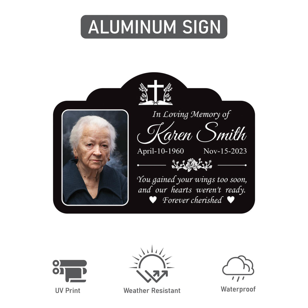 Custom Memorial Yard Sign with 16" Stake, Personalized Grave Marker with Photo, Rust-Free Aluminum Remembrance Plaque for Loved Ones