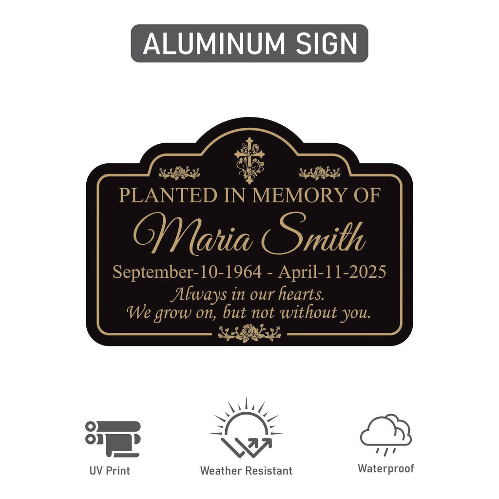 Planted in Memory Of Yard Sign with 16" Stake, Personalized Grave Marker Plaque, Rust-Free Aluminum Memorial Garden Sign