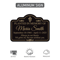 Planted in Memory Of Yard Sign with 16" Stake, Personalized Grave Marker Plaque, Rust-Free Aluminum Memorial Garden Sign