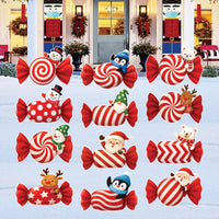 Christmas Candy Yard Signs, Santa Reindeer Penguin Bear Lawn Decorations with Stakes, Waterproof Outdoor Holiday Garden Patio Xmas Décor