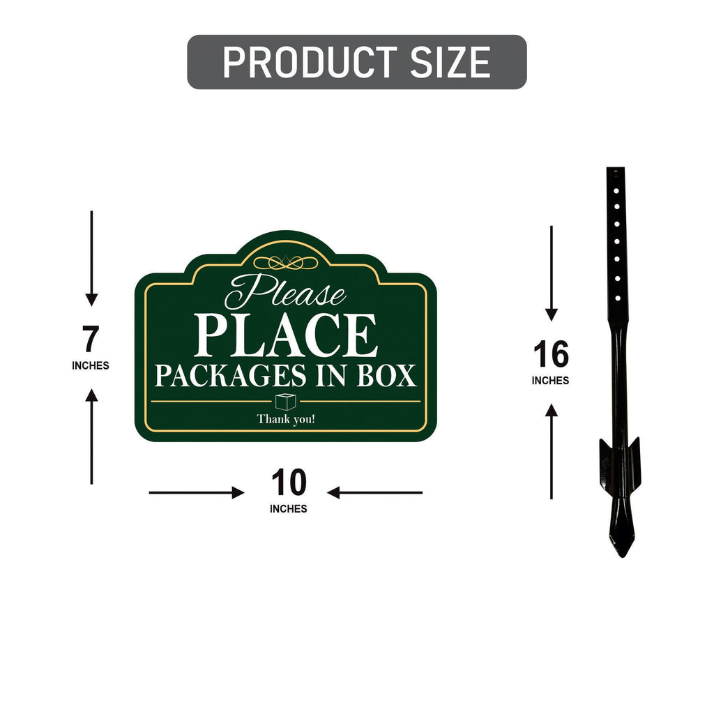 2 Pack Package Deliveries Yard Sign with 16" Stake, Rust-Free Aluminum Please Place Packages in Box Sign, Outdoor Instruction Lawn Marker