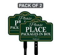 2 Pack Package Deliveries Yard Sign with 16" Stake, Rust-Free Aluminum Please Place Packages in Box Sign, Outdoor Instruction Lawn Marker