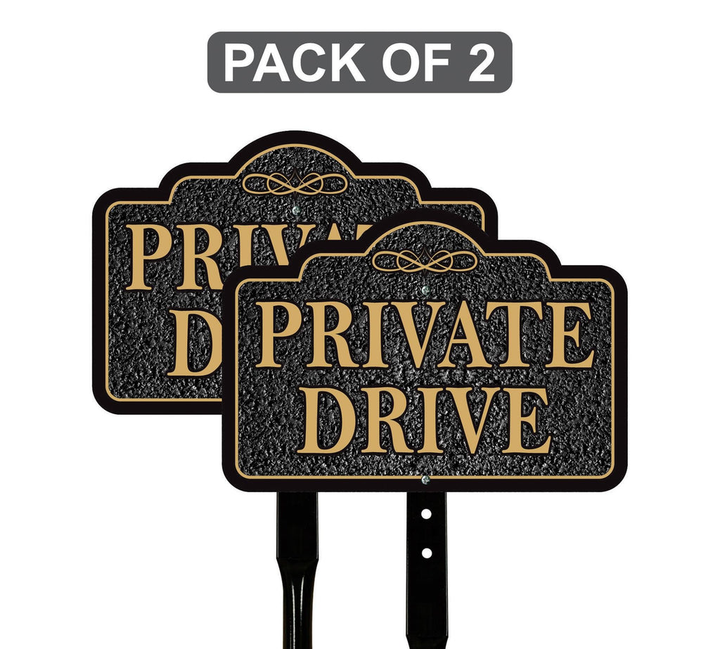 2 Pack Private Drive Yard Sign with 16" Stake, Rust-Free Aluminum Private Road Warning Sign, Outdoor Driveway Access Restriction Lawn Marker