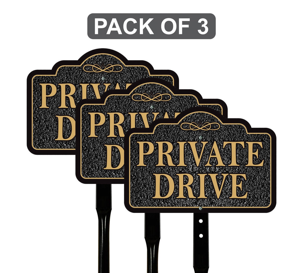 3 Pack Private Drive Yard Sign with 16" Stake, Rust-Free Aluminum Private Road Warning Sign, Outdoor Driveway Access Restriction Lawn Marker