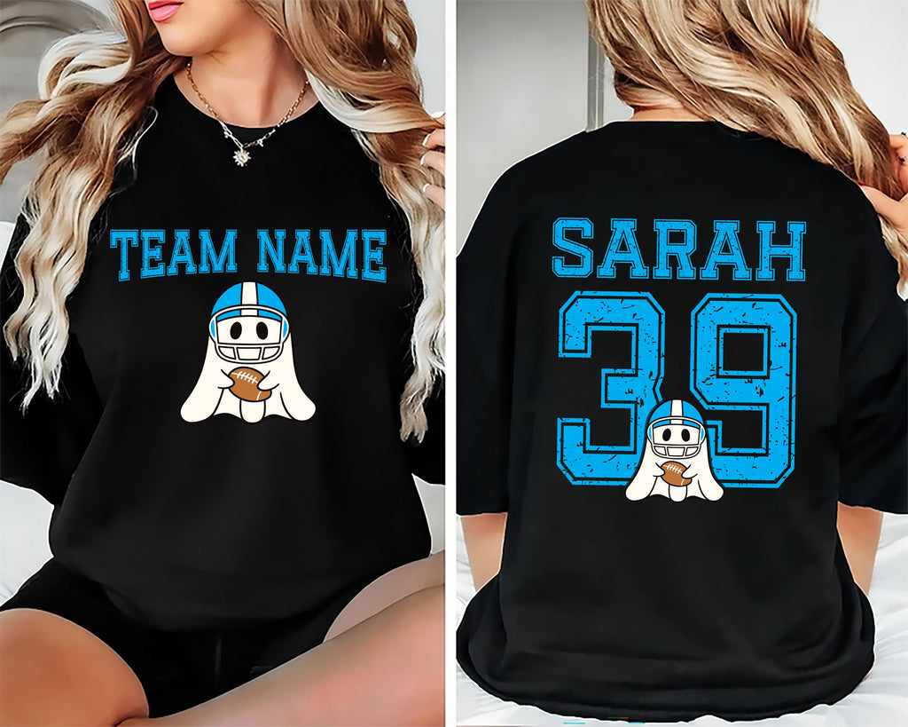 Custom Football Team Shirt, Personalized Jersey Name & Number Shirt, Ghost Mascot Sports Tee, Front Back