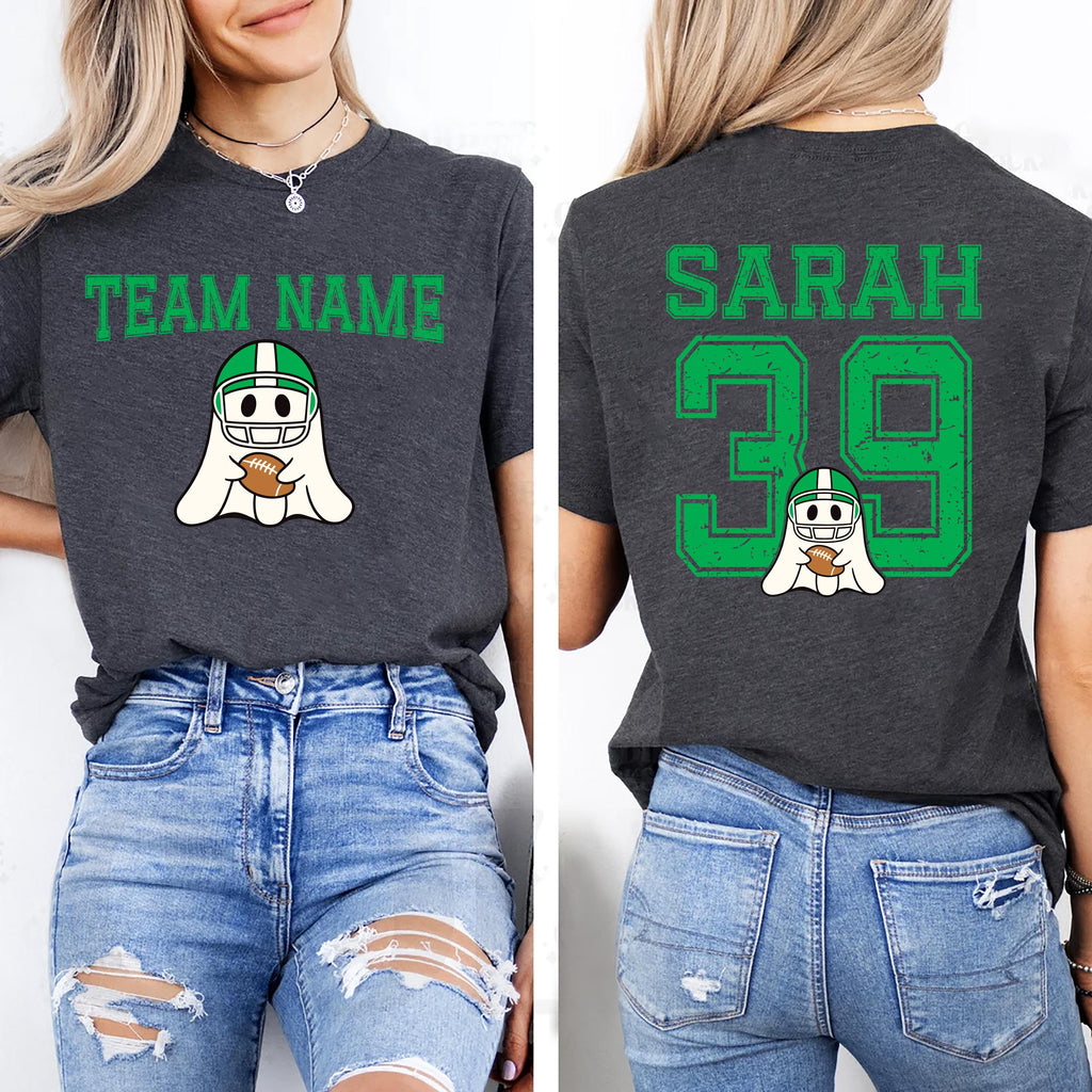 Custom Football Team Shirt, Personalized Jersey Name & Number Shirt, Ghost Mascot Sports Tee, Front Back