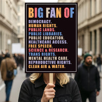 Big Fan of Human Rights, No Kings Protest Sign, Anti-Trump, Political Activist Poster, Rally Sign, Resist Fascism Protest Poster