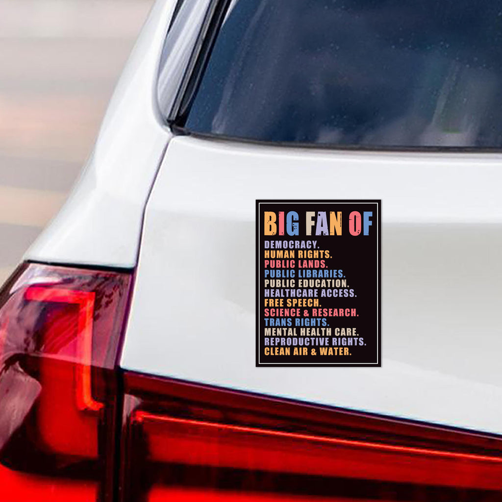 Big Fan of Human Rights Magnet, Equality, Lady Liberty, Democracy Magnet, Resist Racism, Resist Fascism Vehicle Decal, 6" x 4.5"