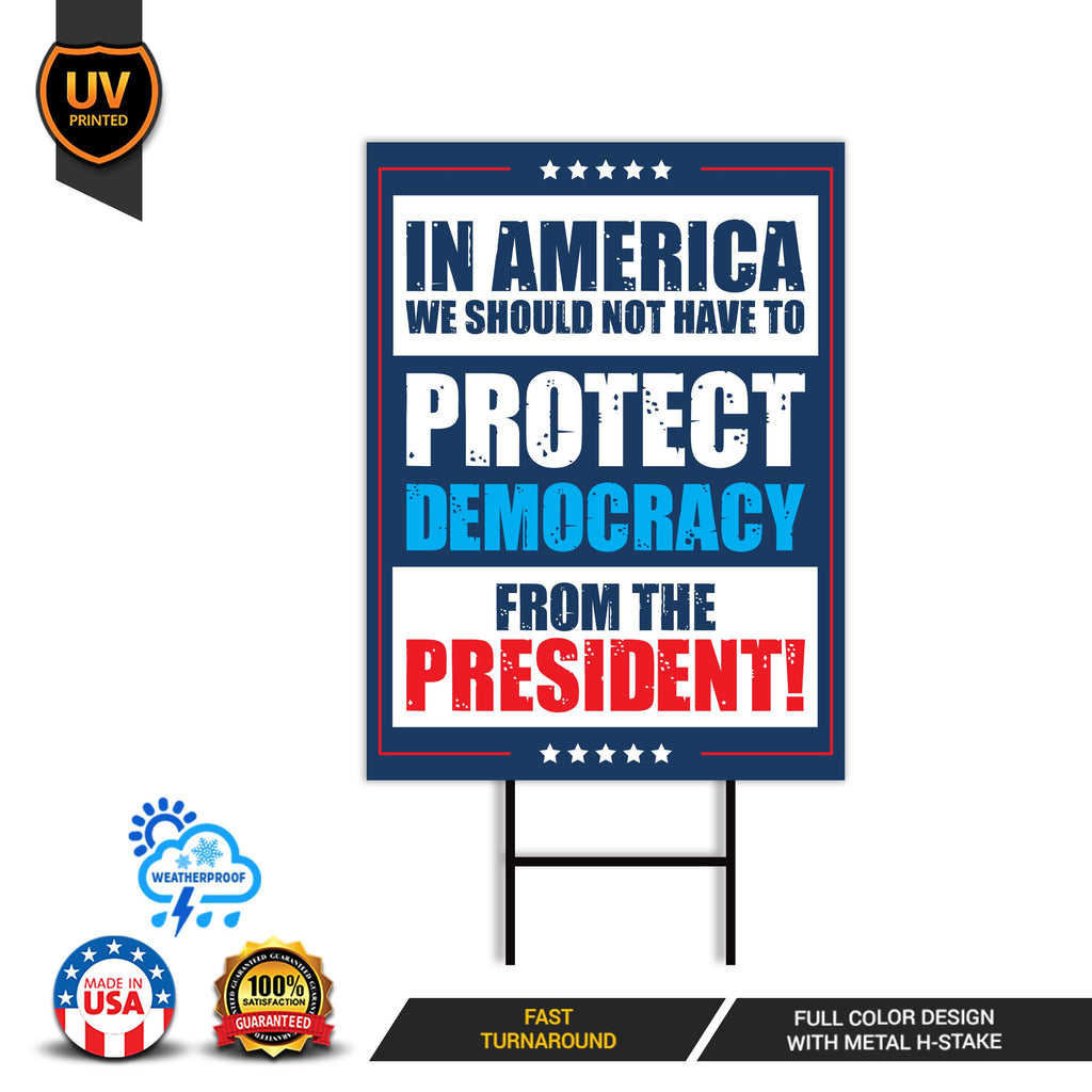 Protect Democracy Yard Sign - Resist Hate Lawn Sign, Anti-Trump Sign, Resist Racism, Resist Fascism Yard Sign with Metal H-Stake