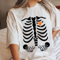 Skeleton Halloween Maternity Shirt, Fall Twin Pregnancy Announcement Tee, Spooky Pregnant Costume Shirt