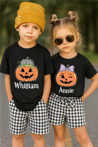 Personalized Kids Halloween Name Shirt, Toddler Boy Girl Halloween Shirt, Custom Name Pumpkin Tee, Kids Fall Shirt for Boys and Girls
