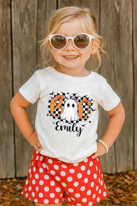 Halloween Girls Outfit Shirt, Personalized Name Halloween Shirt, Cute Fall Kids Tee, Checkered Ghost Shirt, Preppy Girls Halloween Shirt