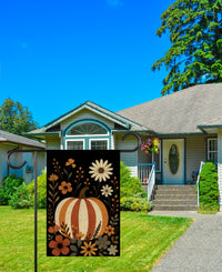 Rustic Pumpkin Garden Flag, Neutral Fall Floral Yard Flag, Autumn Striped Pumpkin Outdoor Decor, Harvest Thanksgiving Welcome Banner