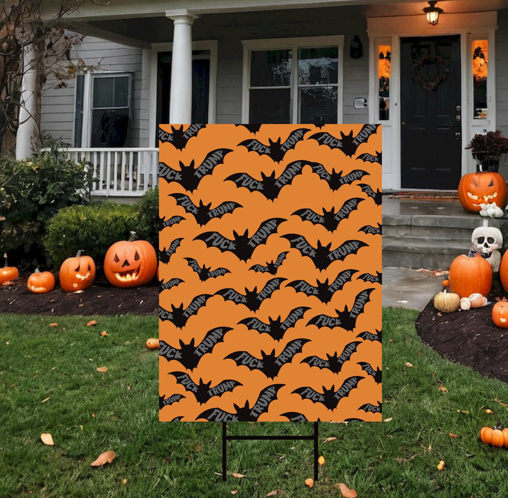 Anti-Trump Spooky Bat Yard Sign, Subtle Political Protest Lawn Sign, Halloween Resist Fascism Harvest Fall Yard Sign with H-Stake