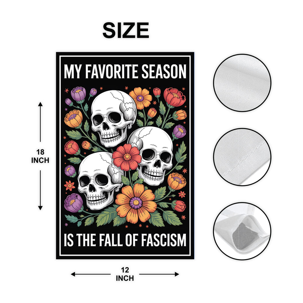 Fall of Fascism Garden Flag, Political Halloween Skull Yard Flag, Anti-Fascist Floral Decor, Spooky Fall Statement Outdoor Protest Flag