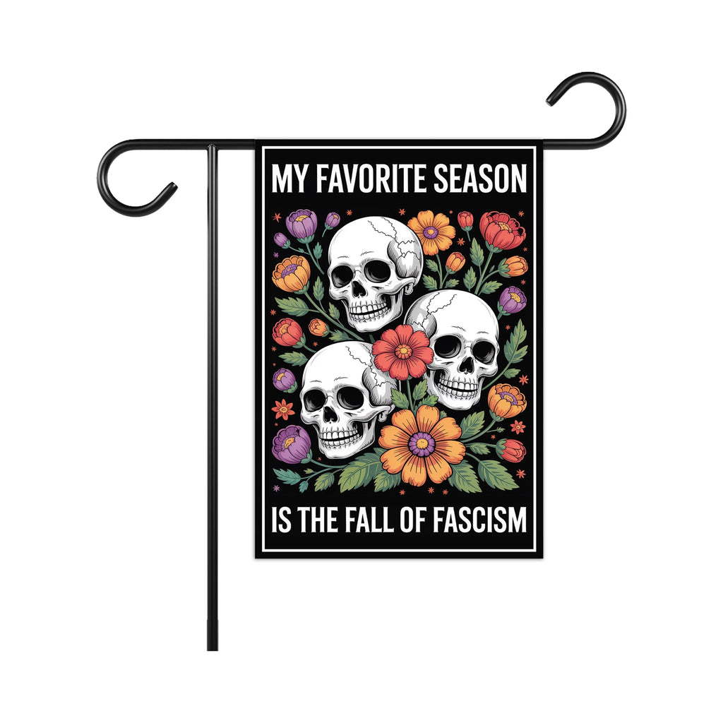 Fall of Fascism Garden Flag, Political Halloween Skull Yard Flag, Anti-Fascist Floral Decor, Spooky Fall Statement Outdoor Protest Flag