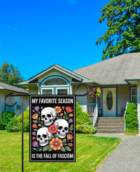 Fall of Fascism Garden Flag, Political Halloween Skull Yard Flag, Anti-Fascist Floral Decor, Spooky Fall Statement Outdoor Protest Flag