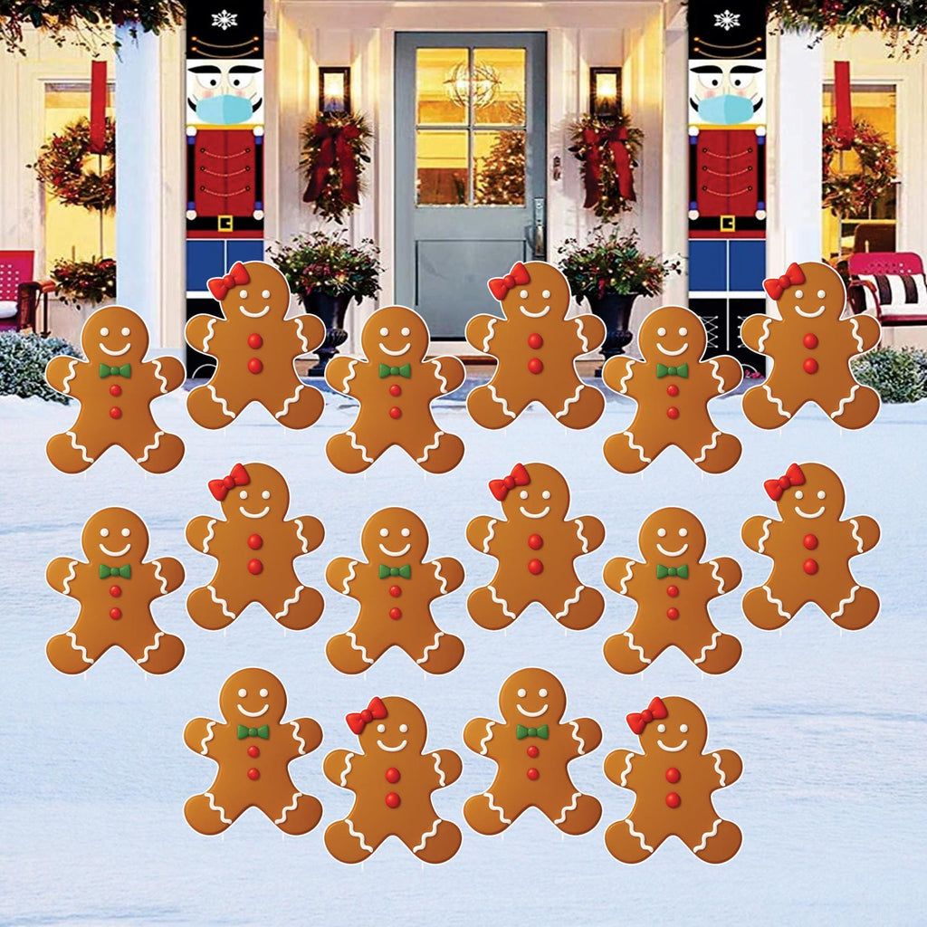 Gingerbread People Yard Sign, Outdoor Christmas Lawn Decoration with Stakes, Cute Holiday Garden Pathway Xmas Yard Decor for Winter Display
