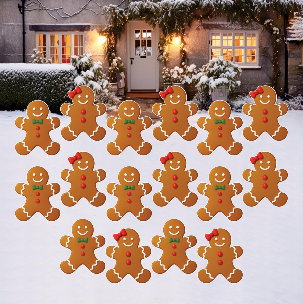 Gingerbread People Yard Sign, Outdoor Christmas Lawn Decoration with Stakes, Cute Holiday Garden Pathway Xmas Yard Decor for Winter Display