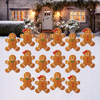 Gingerbread People Yard Sign, Outdoor Christmas Lawn Decoration with Stakes, Cute Holiday Garden Pathway Xmas Yard Decor for Winter Display
