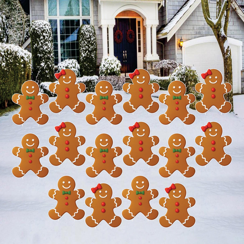 Gingerbread People Yard Sign, Outdoor Christmas Lawn Decoration with Stakes, Cute Holiday Garden Pathway Xmas Yard Decor for Winter Display