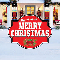 Merry Christmas Yard Sign, Outdoor Holiday Lawn Decoration with Stakes, Red Christmas Plaque Waterproof Garden Patio Walkway Xmas Décor