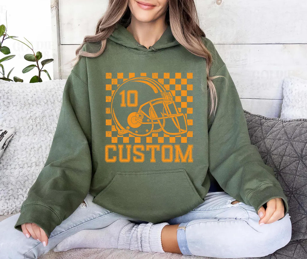 Custom Checkered Football Name and Number Hoodie, Custom Football Shirt, Personalized Football Player Hoodie
