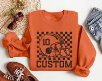 Custom Checkered Football Name and Number Sweatshirt, Custom Football Tee, Personalized Football Player Sweatshirt