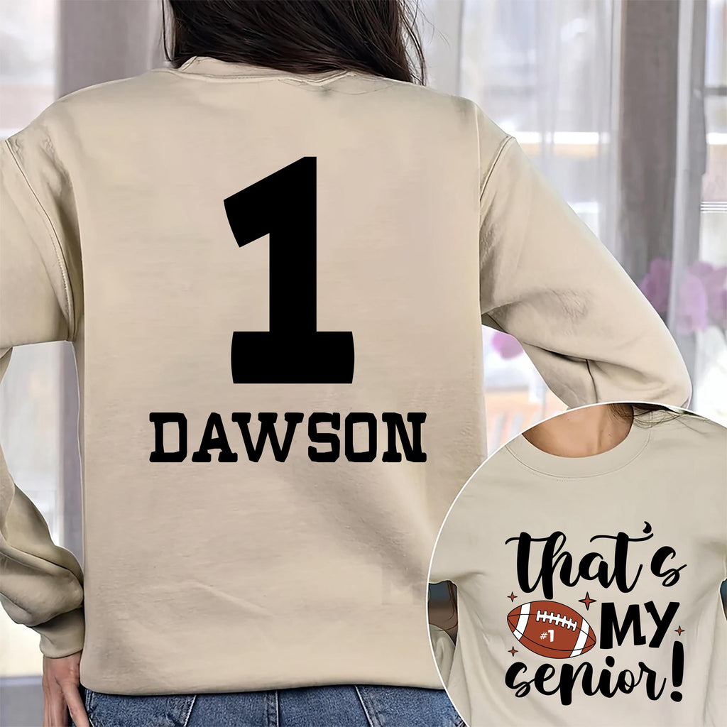 Personalized Senior 2025 Football Mom Shirt, Custom Name Number Football Shirt, Senior Name and Player Number Mom Unisex Tee, Front Back