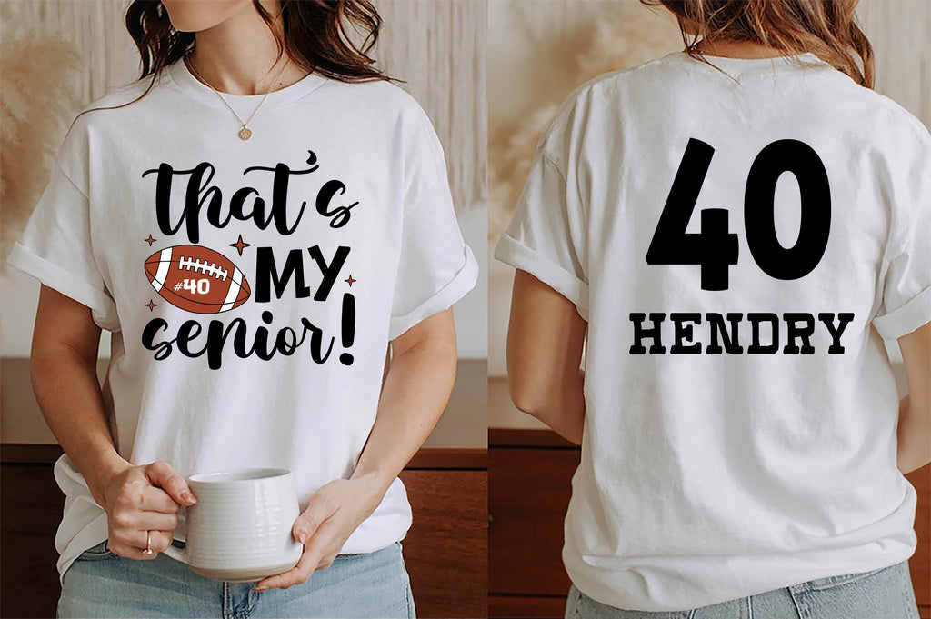 Personalized Senior 2025 Football Mom Shirt, Custom Name Number Football Shirt, Senior Name and Player Number Mom Unisex Tee, Front Back